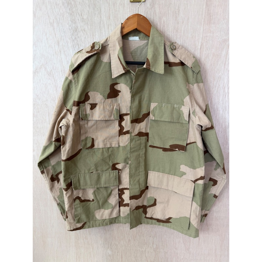 Vintage Desert Camo Field Jacket Ripstop Military Style Chore Coat Tan Green